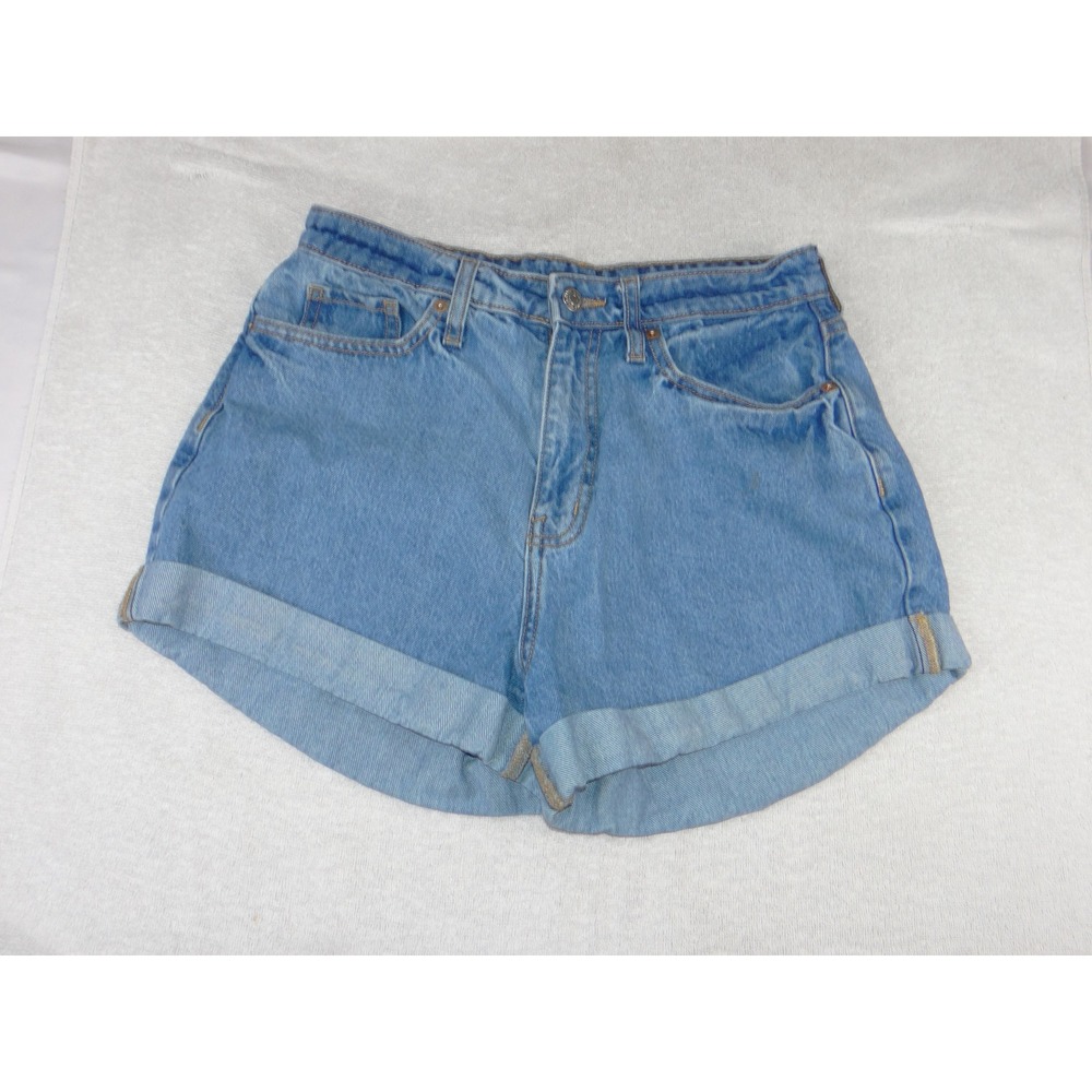 Wild Fable Highest Rise Mom Shorts Light Wash Blue Embroidered Happy Size 6/28R
